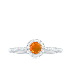 Round Fire Opal Minimal Engagement Ring with Diamond