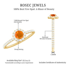 Round Fire Opal Minimal Engagement Ring with Diamond