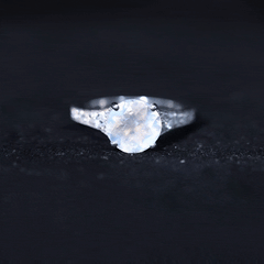 Designer Moonstone Engagement Ring with Diamond Side Stones