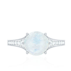 Designer Moonstone Engagement Ring with Diamond Side Stones