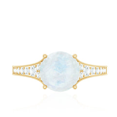 Designer Moonstone Engagement Ring with Diamond Side Stones