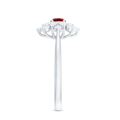 Lab Grown Ruby and Diamond Flower Cluster Engagement Ring