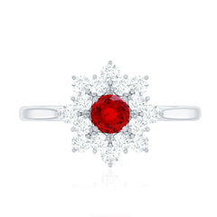 Lab Grown Ruby and Diamond Flower Cluster Engagement Ring