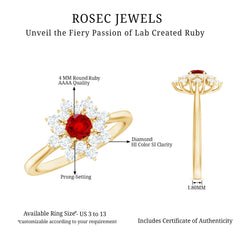 Lab Grown Ruby and Diamond Flower Cluster Engagement Ring