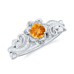Nature Inspired Citrine Flower Engagement Ring with Diamond