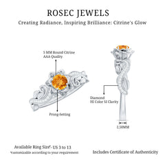 Nature Inspired Citrine Flower Engagement Ring with Diamond