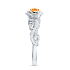 Nature Inspired Citrine Flower Engagement Ring with Diamond