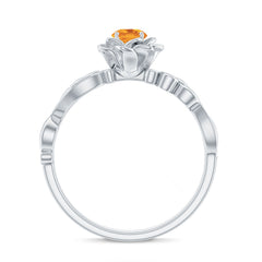 Nature Inspired Citrine Flower Engagement Ring with Diamond