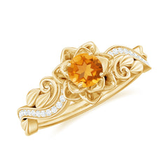 Nature Inspired Citrine Flower Engagement Ring with Diamond
