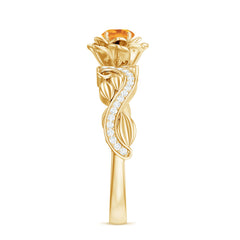 Nature Inspired Citrine Flower Engagement Ring with Diamond