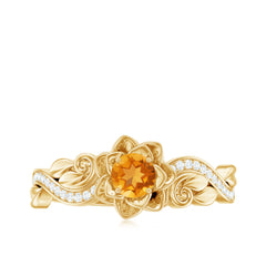 Nature Inspired Citrine Flower Engagement Ring with Diamond