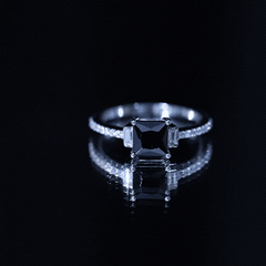 Princess Cut Created Black Diamond Solitaire Ring with Diamond Side Stones