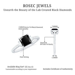 Princess Cut Created Black Diamond Solitaire Ring with Diamond Side Stones