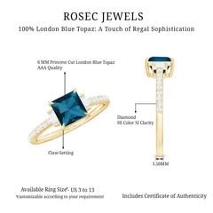 6mm Princess Cut London Blue Topaz Classic Engagement Ring with Diamond