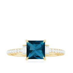 6mm Princess Cut London Blue Topaz Classic Engagement Ring with Diamond