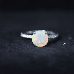 Natural 8mm Ethiopian Rainbow Opal Diamond Engagement Ring with Certificate