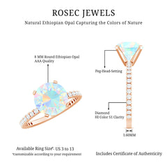 Natural 8mm Ethiopian Rainbow Opal Diamond Engagement Ring with Certificate