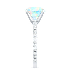Natural 8mm Ethiopian Rainbow Opal Diamond Engagement Ring with Certificate