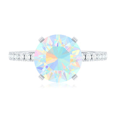 Natural 8mm Ethiopian Rainbow Opal Diamond Engagement Ring with Certificate