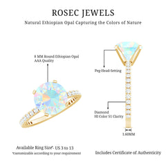 Natural 8mm Ethiopian Rainbow Opal Diamond Engagement Ring with Certificate