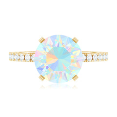 Natural 8mm Ethiopian Rainbow Opal Diamond Engagement Ring with Certificate