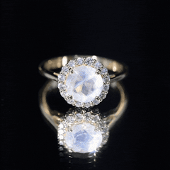 Round Moonstone Simple Halo Engagement Ring with Diamond
