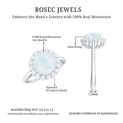 Round Moonstone Simple Halo Engagement Ring with Diamond