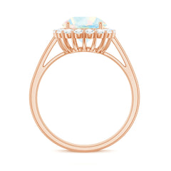 Certified Real 8mm Ethiopian Rainbow Opal Engagement Ring with Diamond Halo