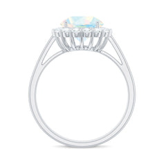 Certified Real 8mm Ethiopian Rainbow Opal Engagement Ring with Diamond Halo