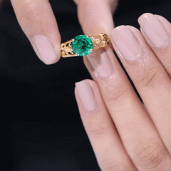 Certified 8 mm Lab Grown Emerald Antique Engagement Ring