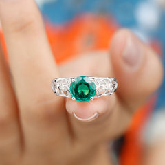 Certified 8 mm Lab Grown Emerald Antique Engagement Ring