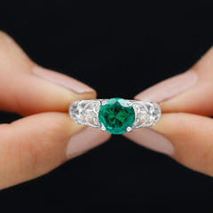 Certified 8 mm Lab Grown Emerald Antique Engagement Ring