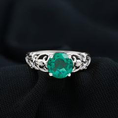 Certified 8 mm Lab Grown Emerald Antique Engagement Ring