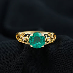 Certified 8 mm Lab Grown Emerald Antique Engagement Ring