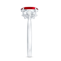 2 CT Claw Set Oval Created Ruby Solitaire and Marquise Diamond Trio Ring
