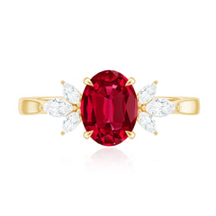 2 CT Claw Set Oval Created Ruby Solitaire and Marquise Diamond Trio Ring