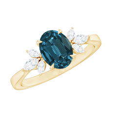 Oval Cut London Blue Topaz Engagement Ring with Diamond Trio