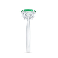 Natural 6X8MM Oval Emerald Engagement Ring with Diamond Trio