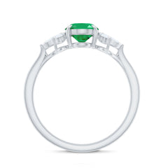 Natural 6X8MM Oval Emerald Engagement Ring with Diamond Trio