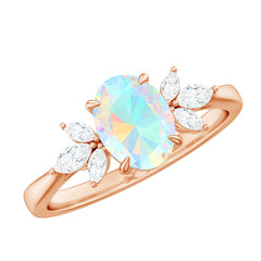 Natural 6X8mm Rainbow Opal Oval Engagement Ring with Diamond