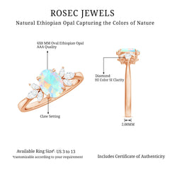 Natural 6X8mm Rainbow Opal Oval Engagement Ring with Diamond