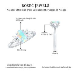Natural 6X8mm Rainbow Opal Oval Engagement Ring with Diamond