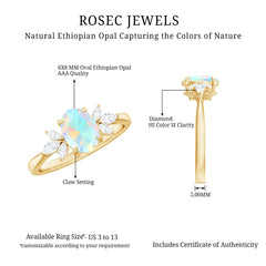 Natural 6X8mm Rainbow Opal Oval Engagement Ring with Diamond