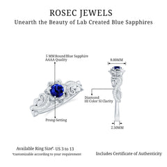 Certified Lab Grown Blue Sapphire Flower Engagement Ring with Diamond