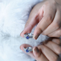 Certified Lab Grown Blue Sapphire Flower Engagement Ring with Diamond