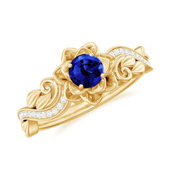 Certified Lab Grown Blue Sapphire Flower Engagement Ring with Diamond