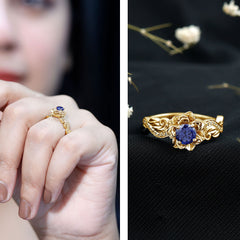Certified Lab Grown Blue Sapphire Flower Engagement Ring with Diamond