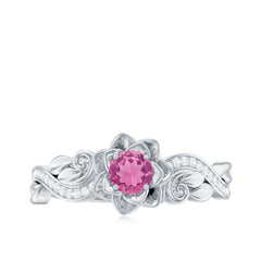 Nature Inspired Pink Tourmaline and Diamond Engagement Ring