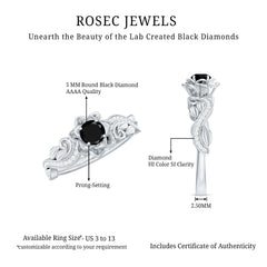 Flower Inspired Created Black Diamond and Diamond Engagement Ring
