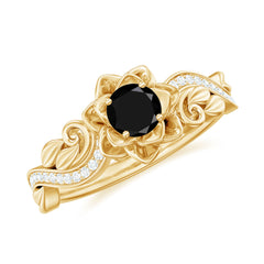 Flower Inspired Created Black Diamond and Diamond Engagement Ring